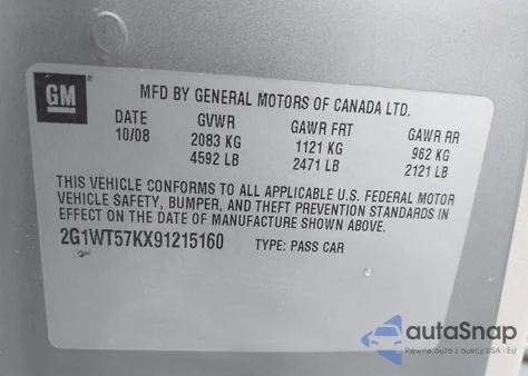 2009 Chevrolet Impala Lt z USA, uszkodzony, nr VIN 2G1WT57KX91215160